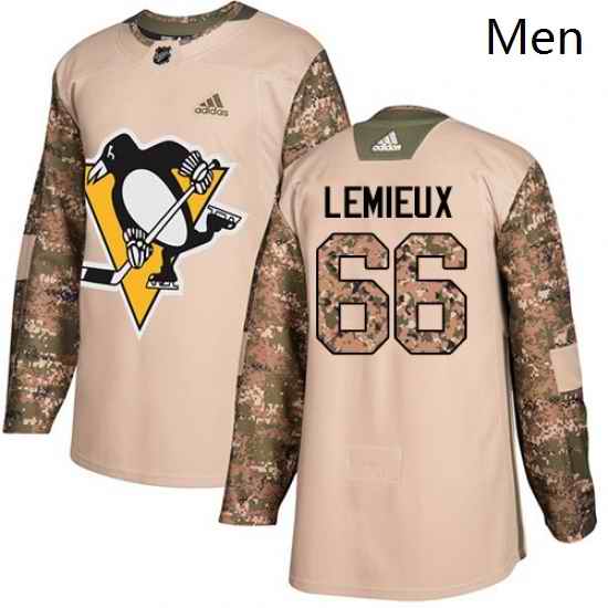 Mens Adidas Pittsburgh Penguins 66 Mario Lemieux Authentic Camo Veterans Day Practice NHL Jersey